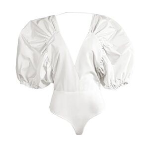 Kittenish by Jessie Decker Puffer Sleeve White Bodysuit Size Medium